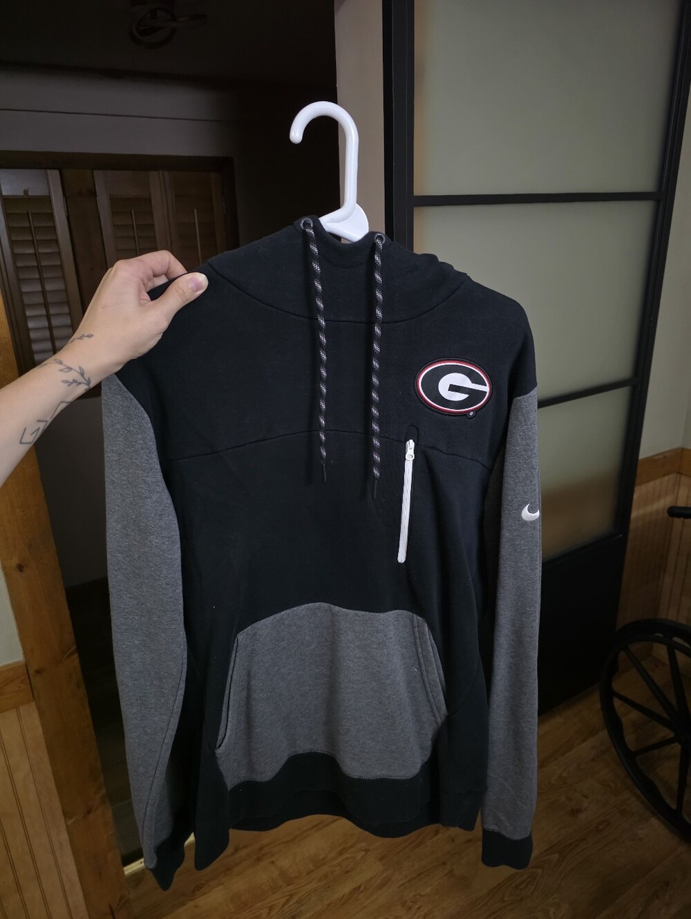 Nike Black and Gray Georgia Bulldogs Hoodie with Chest Zip Pocket